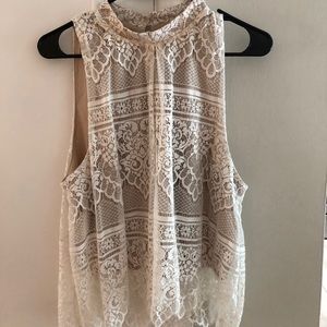 Mock Neck Lace Overlay Tank